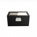 2 slot black rectangle watch box custom Logo watch leather box